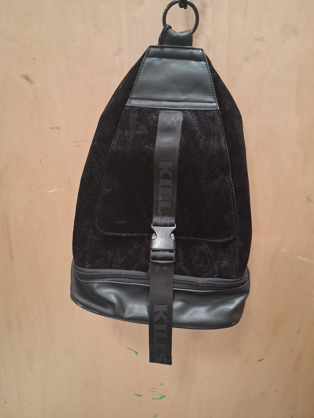 Killstar Black Velvet & Faux Leather Sling Backpack
